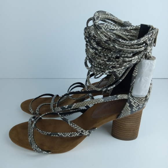 Jeffrey Campbell Despina Sandals Size 11 Taupe Suede Python Snake Print Strappy - Picture 4 of 8